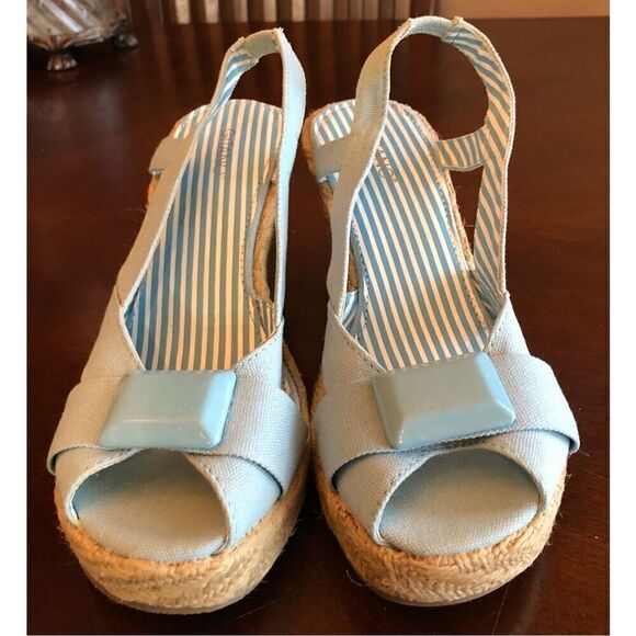 GITANO - NWT - L Sz 7.5 Lt. Blue Canvas Espadrilles. Jute-Wrapped 4” Heels CUTE - Picture 7 of 16